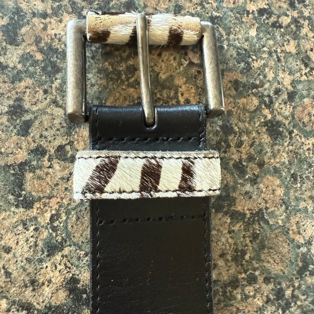 Linea Pelle Handmade Zebra Pony Hair Statement Belt Leather Western 38” Small